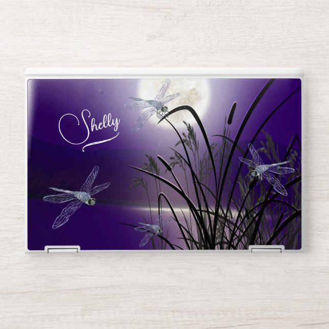 Purple Full Moon Dragonflies HP Laptop Skin (Front)