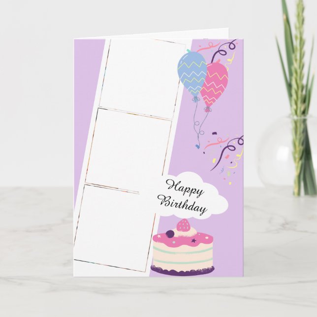 Purple Fun Happy Birthday Folded Greeting Card (Front)