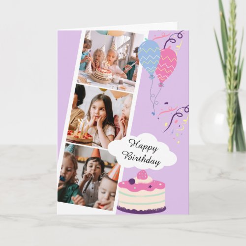 Purple Fun Happy Birthday Folded Greeting Card