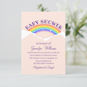 purple fun script cute rainbow girl baby shower invitation