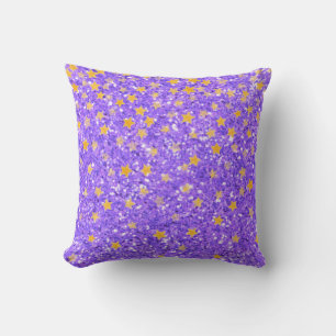 Purple fun sparkling glittery star pattern throw pillow