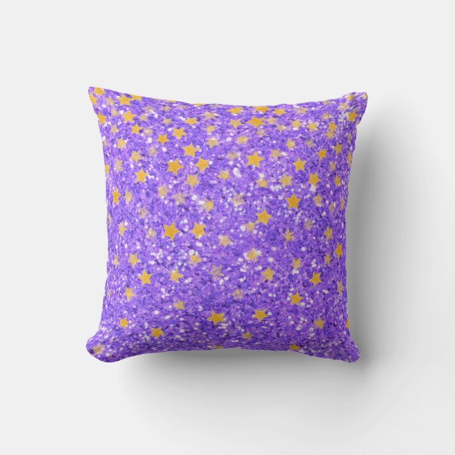 Purple fun sparkling glittery star pattern    throw pillow (Front)