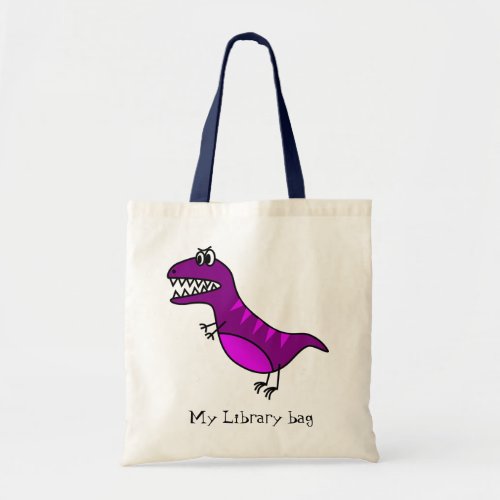 Purple funny angry dinosaur kids library bag