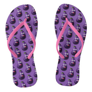 Purple Funny Cartoon Eggplant Flip Flops