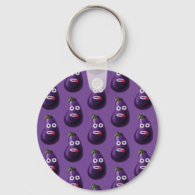 Purple Funny Cartoon Eggplant Pattern Keychain (Front)