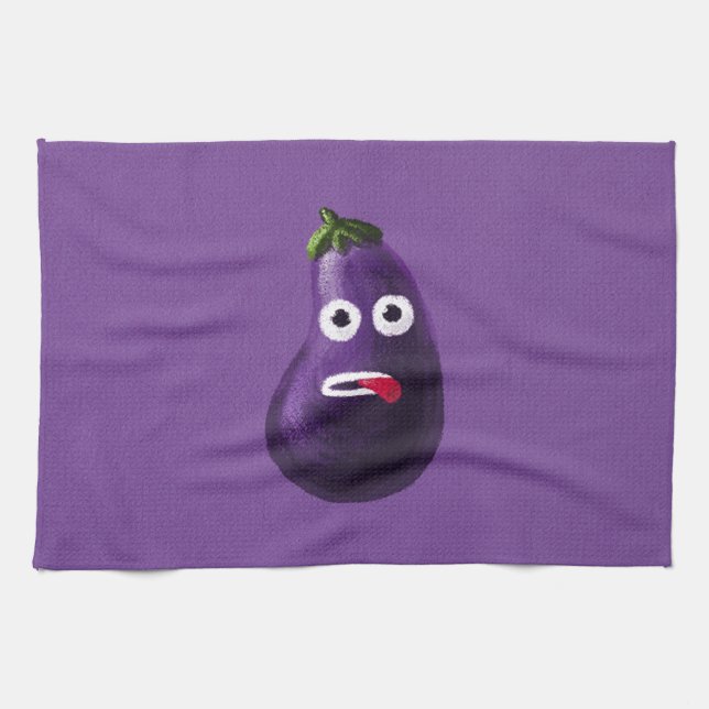 Purple Funny Cartoon Eggplant Towel (Horizontal)