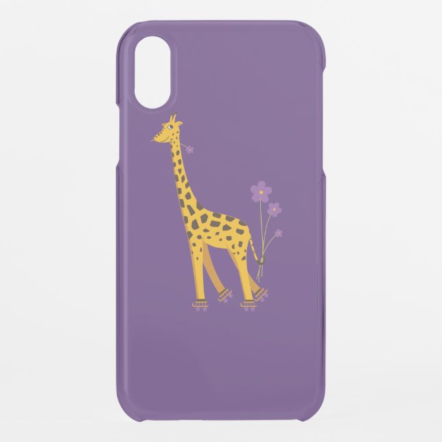 Purple Funny Cartoon Skating Giraffe Uncommon iPhone Case (Back)