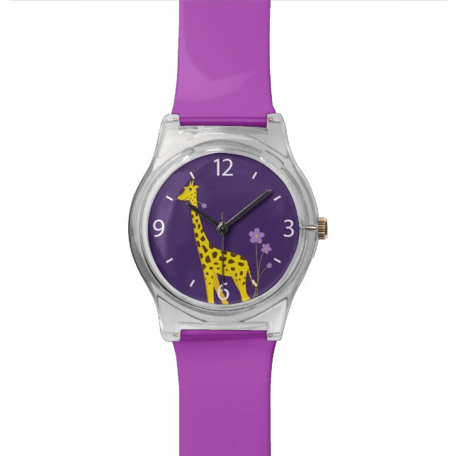 Purple Funny Giraffe Roller Skating Kids Wrist Watch (Close Up)
