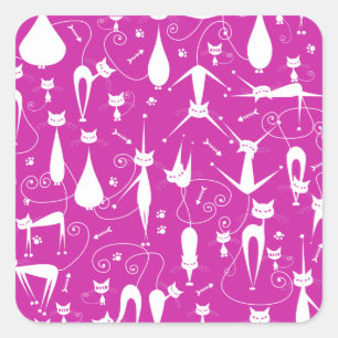 Purple Funny Kitty Cat Fitness Square Sticker