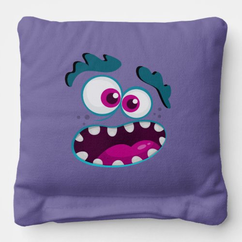 Purple Funny Monster Character Happy Scary Face Cornhole Bags