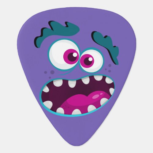 Purple Funny Monster Character Happy Scary Face Guitar Pick