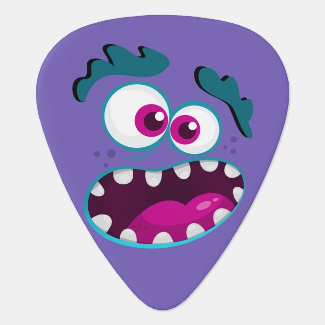 Purple Funny Monster Character Happy Scary Face Guitar Pick (Front)