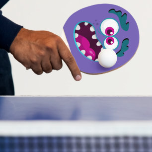 Purple Funny Monster Character Happy Scary Face Ping Pong Paddle