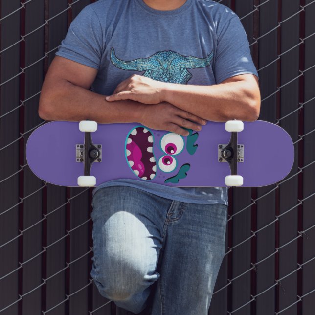 Purple Funny Monster Character Happy Scary Face Skateboard (Outdoor 3)