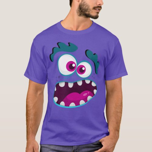 Purple Funny Monster Character Happy Scary Face T_Shirt