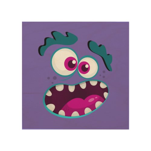 Purple Funny Monster Character Happy Scary Face Wood Wall Art