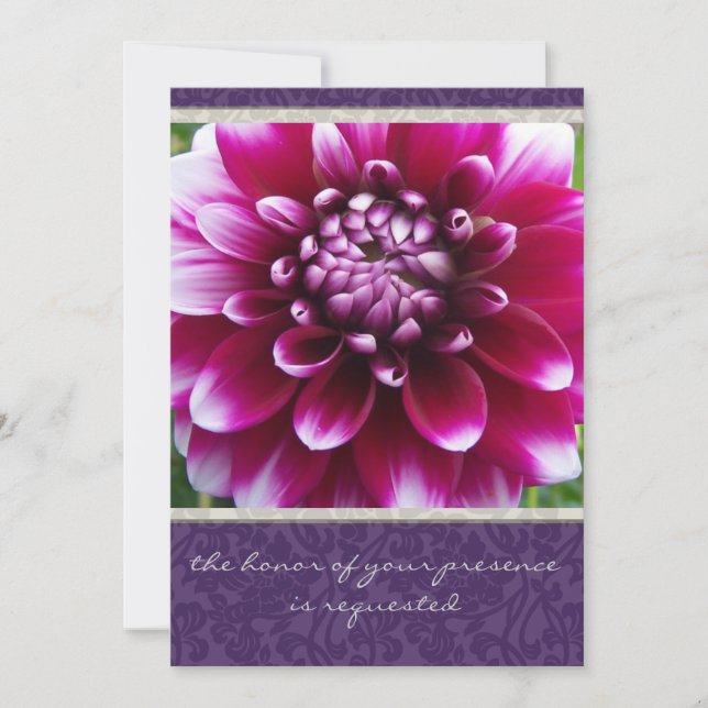 Purple Fuschia Dahlia Wedding Invitation (Front)