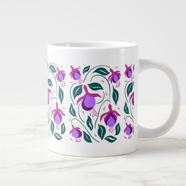 Purple Fuschia Flowers Pattern Giant Coffee Mug (Right)