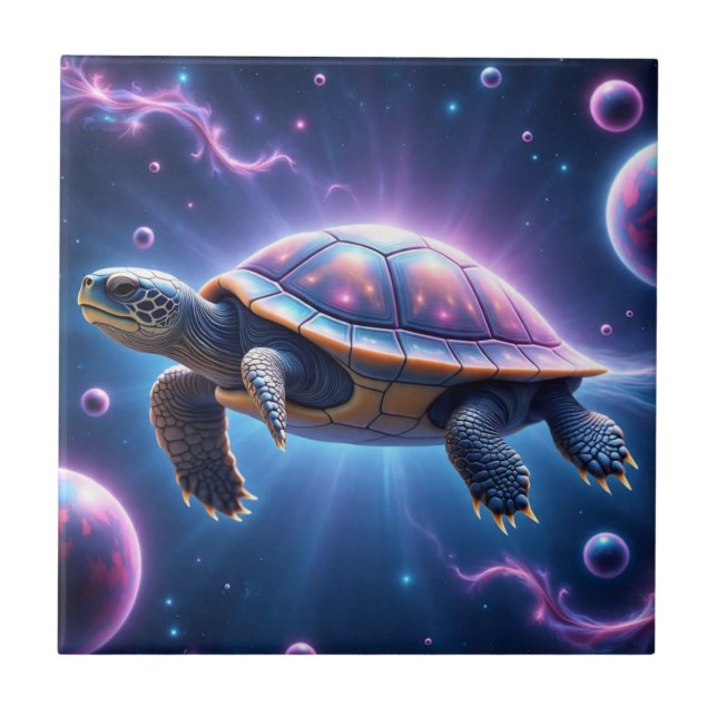 Purple Galactic Sea Turtle Ceramic Tile (Front)