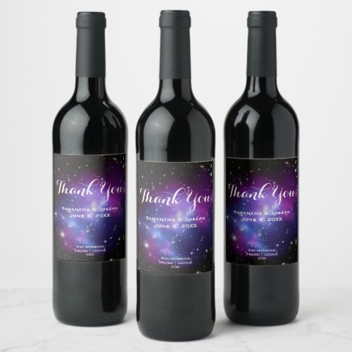 Purple Galaxies Wedding Thank You Wine Label