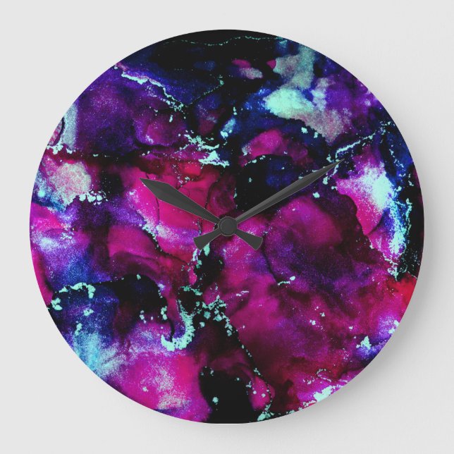 Purple Galaxy Alcohol Ink Abstract Large Clock (Front)