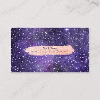 Purple Galaxy And Stars With Brushstroke Business Card by VBleshka at Zazzle