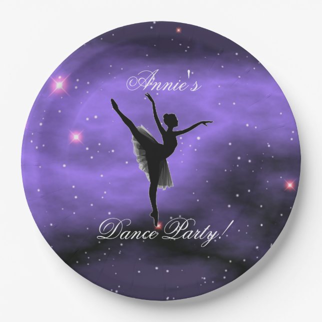 Purple Galaxy Ballerina Dance Party Paper Plates (Front)