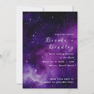 Purple Galaxy Beach Wedding Invitation