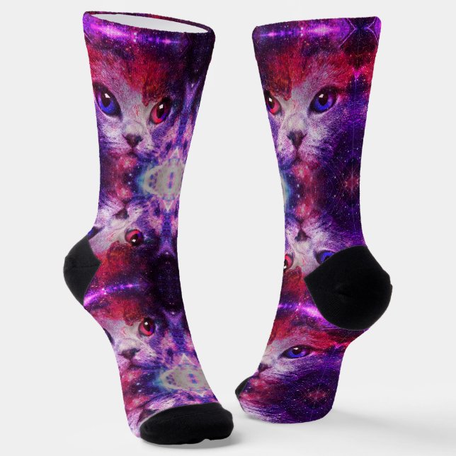 Purple Galaxy Cat  Socks (Angled)