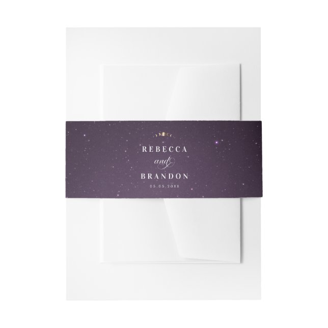 Purple Galaxy Celestial Gold Moon Cycle Wedding Invitation Belly Band (Front Example)