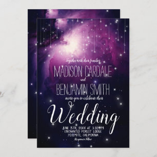 Purple Galaxy Celestial Stars Fairy Lights Wedding Invitation
