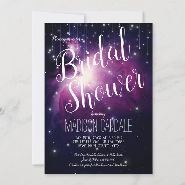 Purple Galaxy Celestial Stars Lights Bridal Shower Invitation (Front)