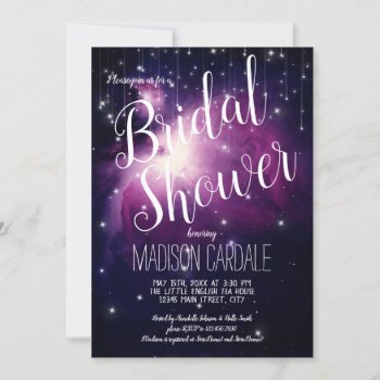 Purple Galaxy Celestial Stars Lights Bridal Shower Invitation by RusticCountryWedding at Zazzle