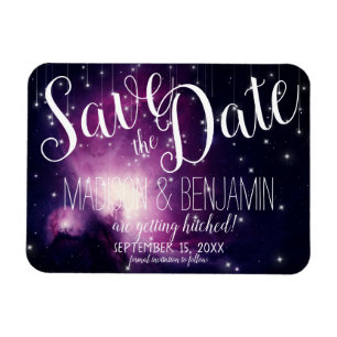 Purple Galaxy Celestial Stars Lights Save the Date Magnet