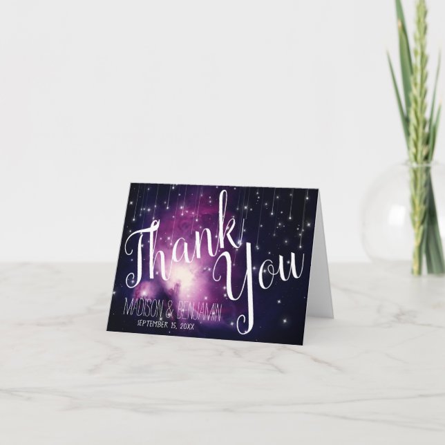 Purple Galaxy Celestial Stars Wedding Thank You Card (Front)