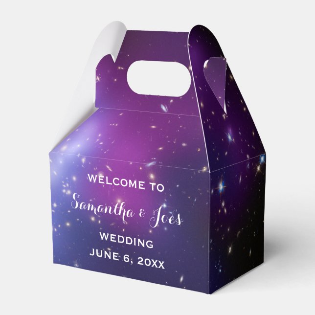Purple Galaxy Celestial Wedding Welcome Favor Favor Boxes (Front Side)