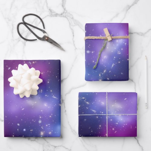 Purple Galaxy Cluster Black Purple Celestial Photo Wrapping Paper Sheets