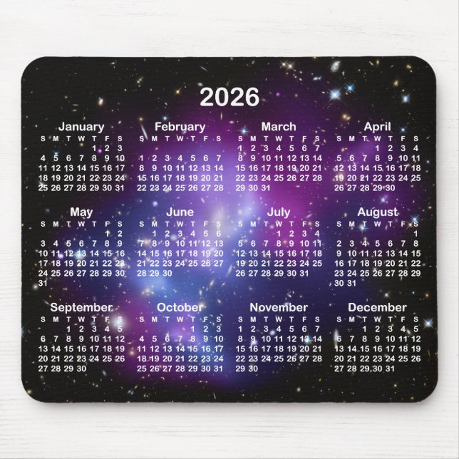 Purple Galaxy Cluster Celestial 2026 Calendar Mouse Pad (Front)