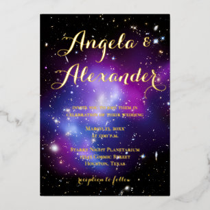 Purple Galaxy Cluster Planetarium Wedding Foil Invitation