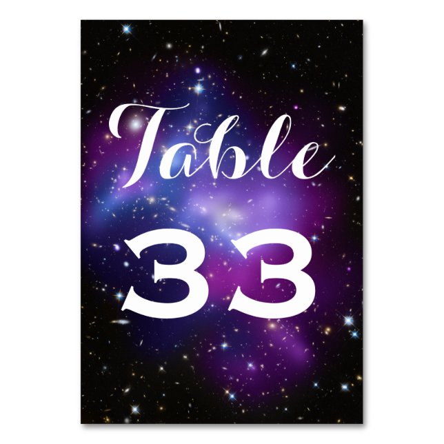 Purple Galaxy Cluster Planetarium Wedding Table Number (Front)