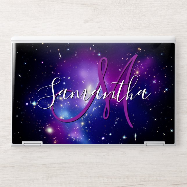 Purple Galaxy Cluster Space Photo Monogram HP Laptop Skin (Front)