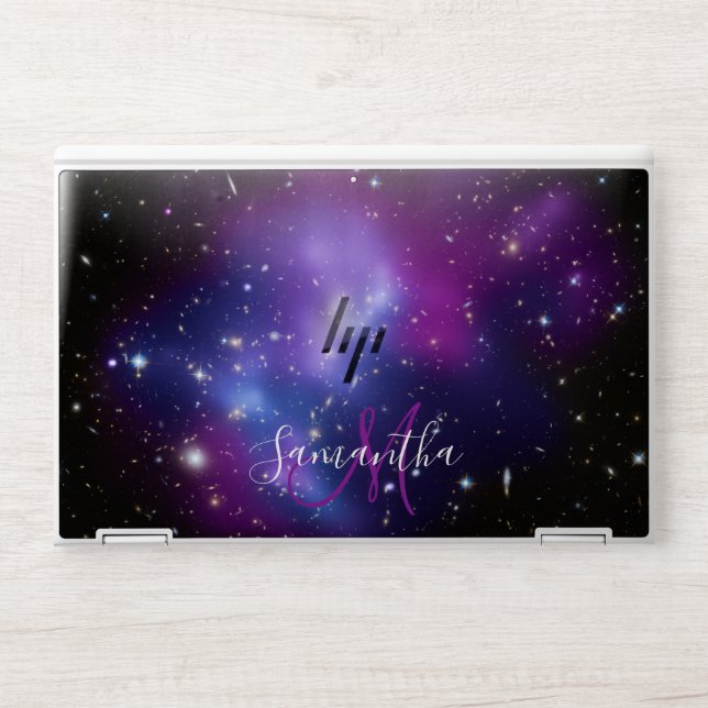 Purple Galaxy Cluster Space Photo Monogram HP Laptop Skin (Front)