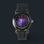 Purple Galaxy Cluster Watch<br><div class="desc">White Roman numerals on a clock face against a space image featuring: Galaxy Cluster MACS J0717 thanks to NASA and Hubble program.</div>