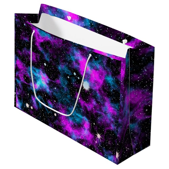 Purple Galaxy Cosmic Space Stars Large Gift Bag (Front Angled)