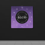 Purple Galaxy Custom Logo Business Company Office Square Wall Clock<br><div class="desc">Decorate your home/office with this cool wall clock,  featuring custom logo & name. Easily add the desired logo by clicking on the "personalize" option.</div>