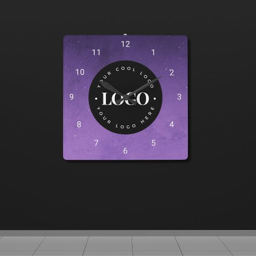 Purple Galaxy Custom Logo Business Company Office Square Wall Clock