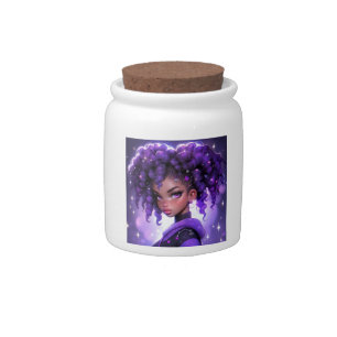 Purple Galaxy Girl with Curly Hair Candy Jar