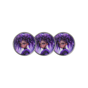 Purple Galaxy Girl with Curly Hair Golf Ball Marker