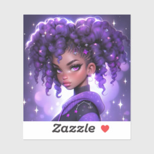 Purple Galaxy Girl with Curly Hair Sticker