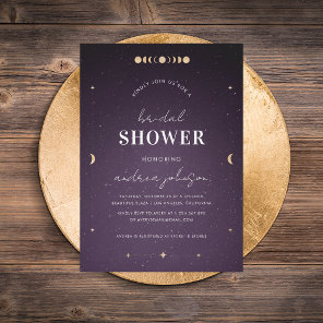 Purple Galaxy Gold Moon Celestial Bridal Shower Invitation